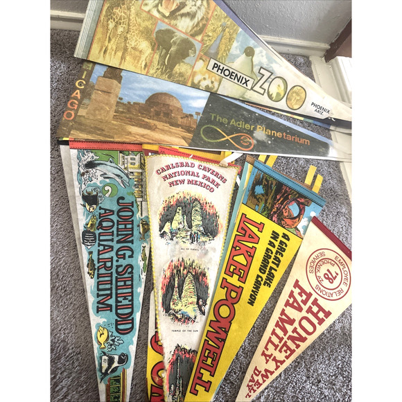 Lot of 22 Vintage Felt Pennants Various Themes And Sizes